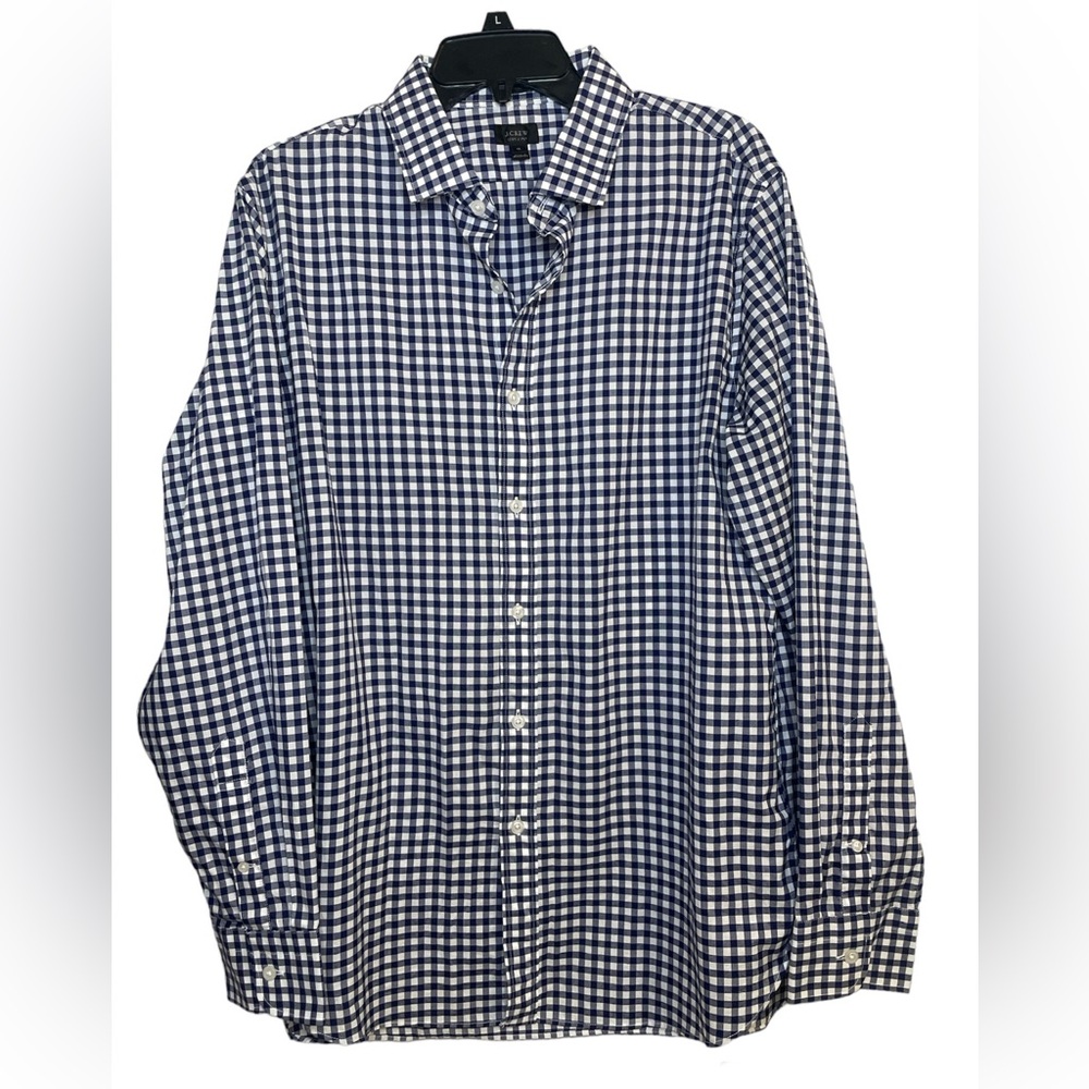 J Crew | NWOT Men’s Ludlow Navy White Gingham Long Sleeve Button Down Size XL